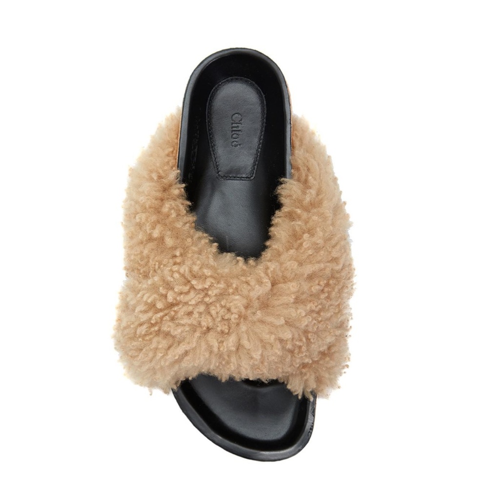 Chloe Beige Shearling Slide Slip-On Sandals